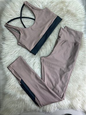 Conjunto Legging Val+ Top Cor Cappucino+Preto