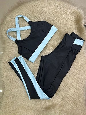 Conjunto Athena Legging+Top Cor Preto+Azul BB