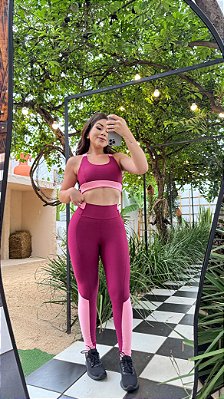 Conjunto Athena Legging+Top Cor Marsala+Rosa BB