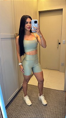 Conjunto Short Meia Coxa+ Top Alça Reta Cor Verde Alecrim