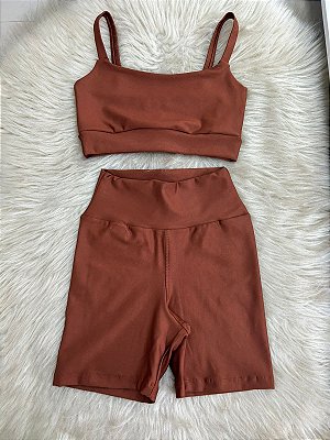Conjunto Short Meia Coxa+ Top Alça Reta Cor Cobre