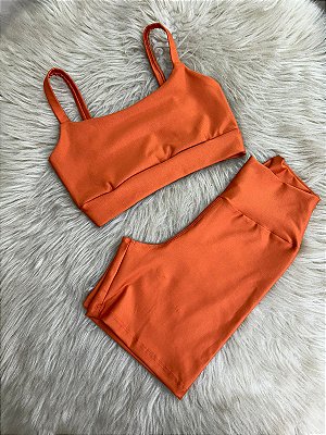 Conjunto Short Meia Coxa+ Top Alça Reta Cor Terra Cota