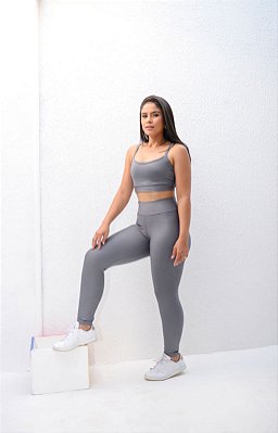 Conjunto Legging Básica+ Top Alça Reta Cor Cinza