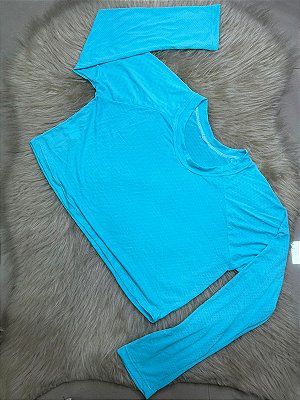 Blusa Tapa Bumbum Manga Longa Croped Cor Azul Claro
