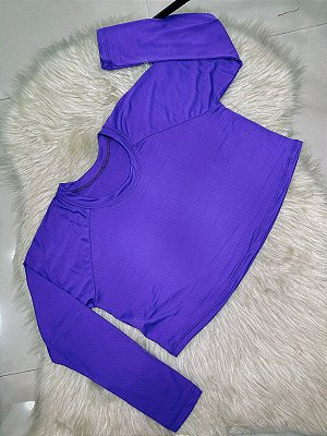 Blusa Tapa Bumbum Manga Longa Croped Cor Roxo