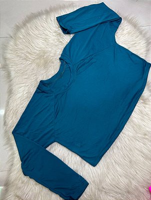 Blusa Tapa Bumbum Manga Longa Croped Cor Verde Petróleo