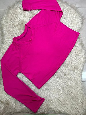 Blusa Tapa Bumbum Manga Longa Croped Cor Rosa Pink