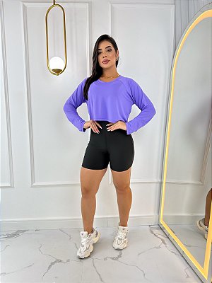 Blusa Tapa Bumbum Manga Longa Croped Cor Lavanda