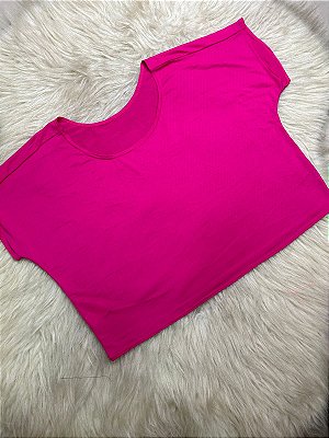 Blusa  Croped Manga Curta Cor Rosa Pink