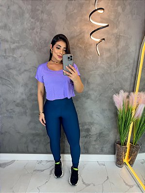 Blusa  Croped Manga Curta Cor Lavanda