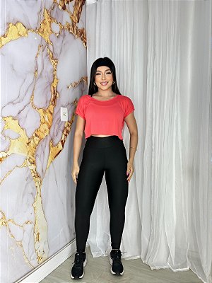 Blusa Croped Manga Curta Cor Goiaba
