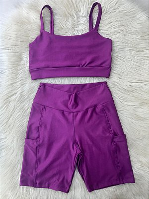 Conjunto Short Bolso+Top Alça Reta Cor Uva