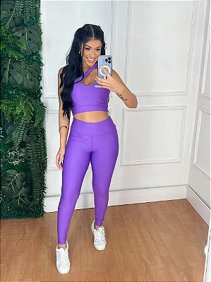 Conjunto Legging Básica + Top Nula Manga Cor Roxo Amora