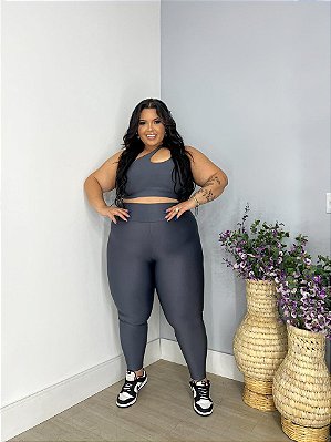 Conjunto Legging Básica + Top Nula Manga Cor Cinza