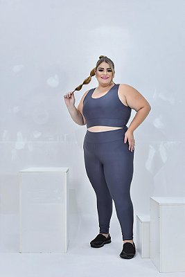 Conjunto Legging Básica Plus Size+ Top Alça Larga Cor Cinza