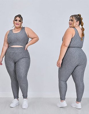 Conjunto Legging Básica Plus Size+ Top Alça Larga Cor Mescla(Cinza)