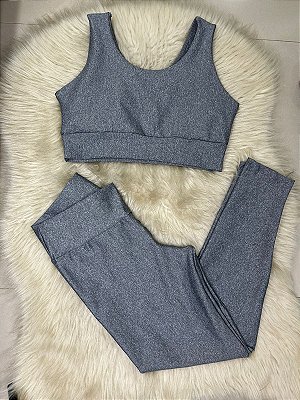Conjunto Legging Básica Plus Size+ Top Alça Larga Cor Mescla(Cinza)