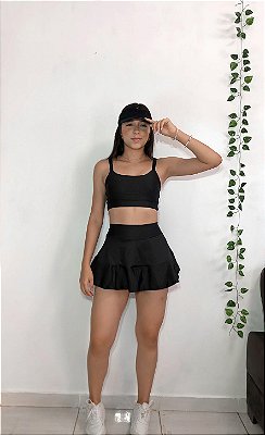Conjunto Short e Saia+ Top Alça Reta Cor Preto
