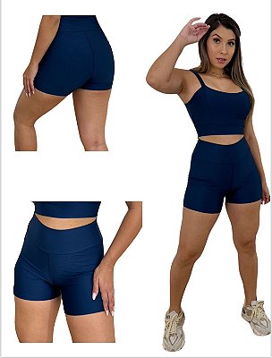Conjunto Short Crossfit + Top Alça Reta Cor Azul Marinho