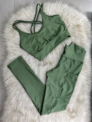 Conjunto Legging Bolso+Top Ana Cor Verde Oliva