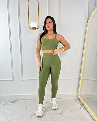 Conjunto Legging Básica+ Top Camilla Cor Verde Oliva