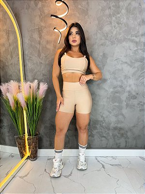 Conjunto Short Crossfit + Top Camilla Cor Canela Nude