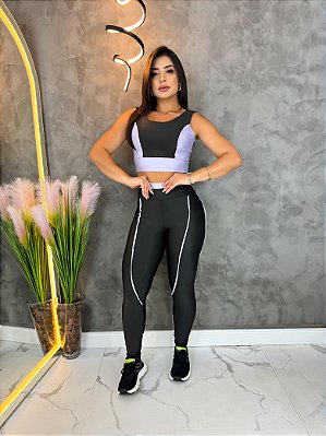 Conjunto Legging Bolso Vivo+Top Cor Preto+Lavanda
