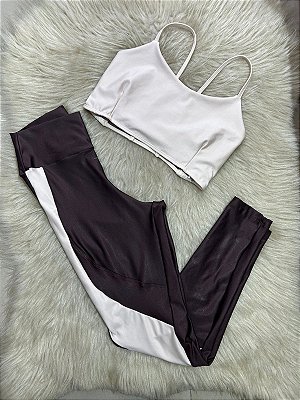 Conjunto Legging Lary+Top Tiras Cor Marrom+Off