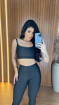 Conjunto Legging Montaria+ Top Alça Reta Cor Preto
