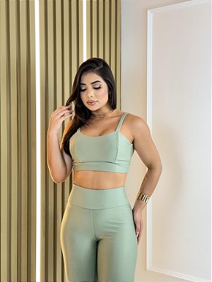 Conjunto Legging Básica+ Top Camilla Cor Verde Alecrim