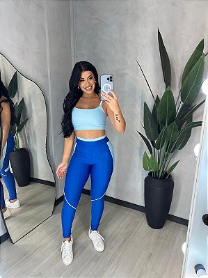 Conjunto Legging Vivo+Top Alça Reta Cor Azul Royal+Azul BB