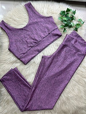 Conjunto Legging Básica Plus Size+ Top Alça Larga Cor Mescla(Rajado/Rosa)