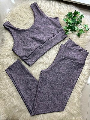 Conjunto Legging Básica Plus Size+ Top Alça Larga Cor Mescla (Rajado/Lilas)