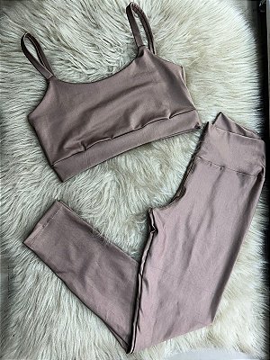 Conjunto Legging Básica+ Top Alça Reta Cor Cappucino