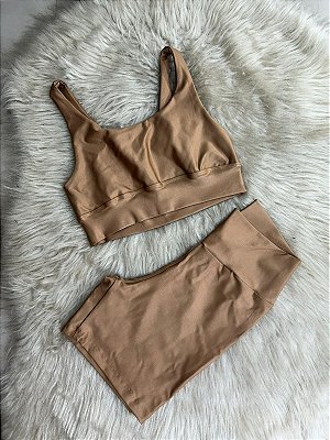 Conjunto Short Meia Coxa+ Top Clarisse Cor Caramelo