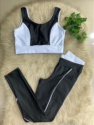 Conjunto Legging Bolso Vivo+Top Cor Preto+Branco