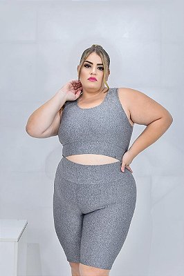 Conjunto Short Ciclista Plus Size Cor Cinza (Mescla)