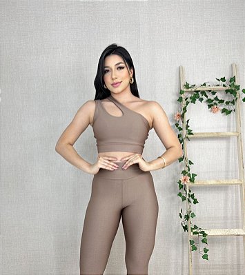 Conjunto Legging Básica + Top Nula Manga Cor Cappucino