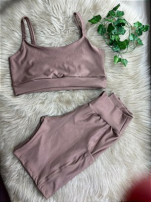 Conjunto Short Bolso+Top Alça Reta Cor Cappucino