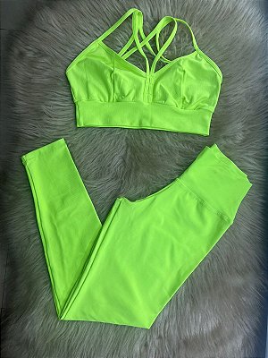 Conjunto Canelado Wonder+Top Catarina Verde Neon