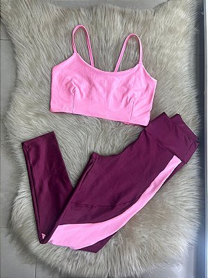 Conjunto Legging Lary+Top Tiras Cor Marsala+Rosa BB