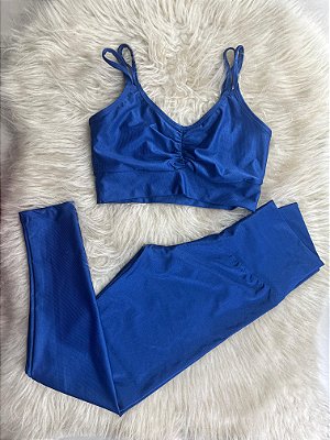 Conjunto Canelado Wonder+Top 2 Alças Cor Azul Marinho
