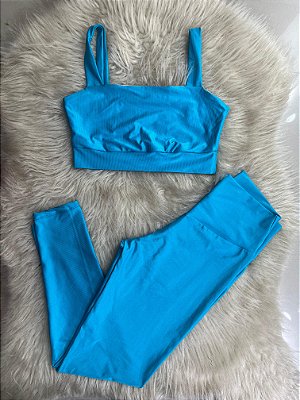 Conjunto Canelado Wonder+Top Dany Cor Azul Turqueza