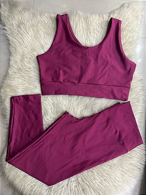 Conjunto Legging Básica Plus Size+ Top Alça Larga Cor Marsala