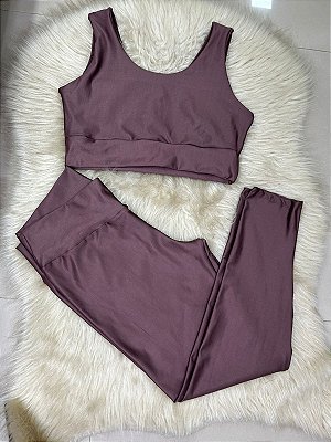 Conjunto Legging Básica Plus Size+ Top Alça Larga Cor Marrom