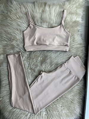 Conjunto Legging Básica+ Top Alça Reta Cor  Canela(Nude)