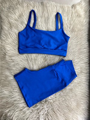 Conjunto Short Crossfit + Top Alça Reta Cor Azul Royal