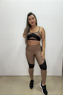 Conjunto Legging Karyne+ Top Cor Cappucino+Preto
