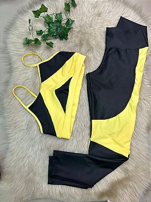 Conjunto Legging Karyne+ Top Cor Preto+Amarelo BB