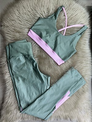 Conjunto Legging Val+ Top Cor Verde Alecrim+Rosa BB